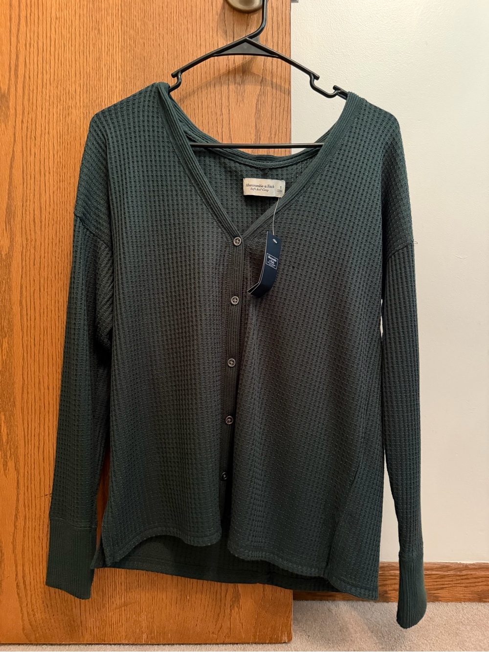 Abercrombie & Fitch Dark Green Waffle-Knit Top